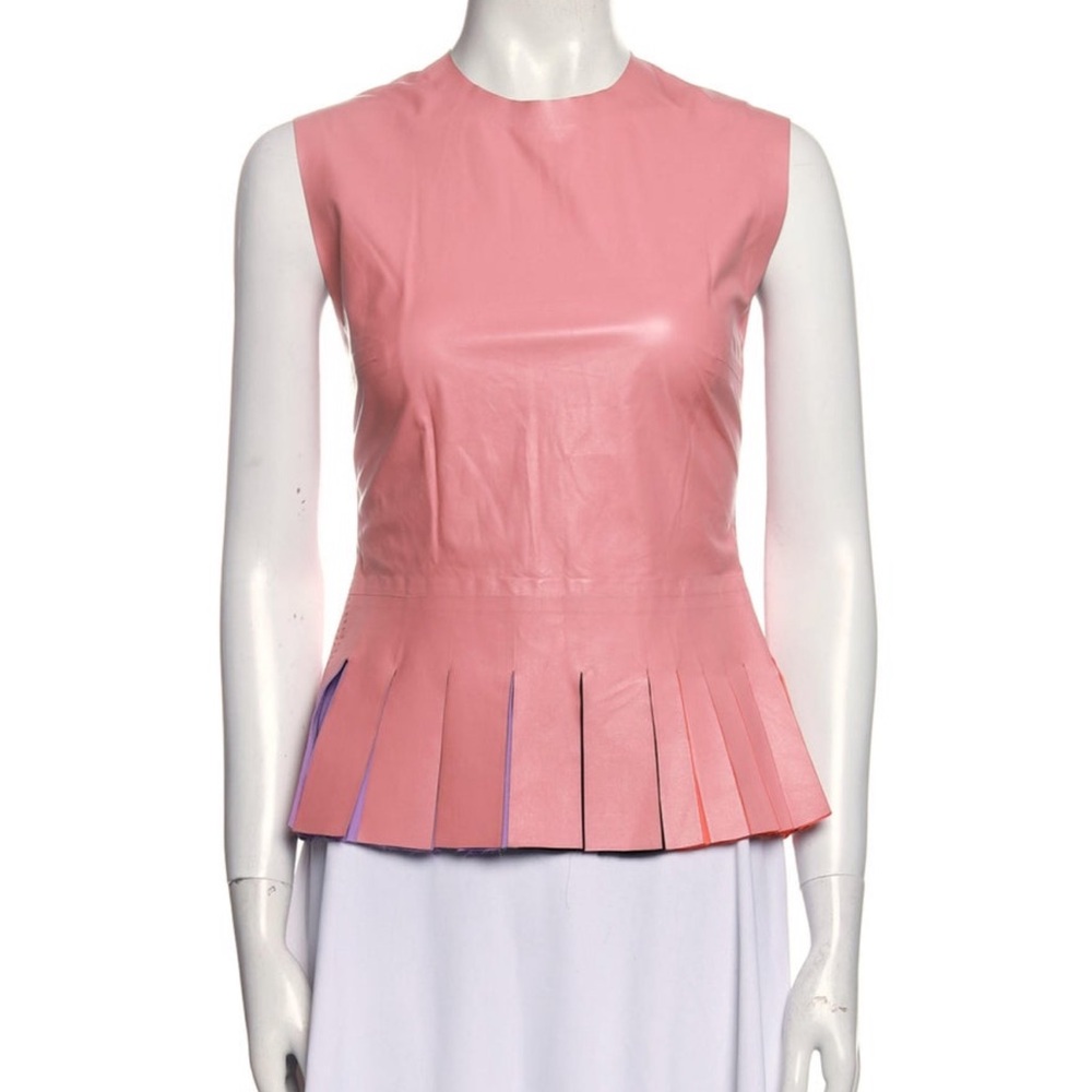 Roksanda Pleated Pink Leather Peplum Top